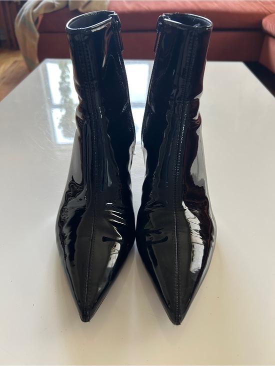 Zara Shoes - Black Patent Pointed Toe Kitten Heel Ankle Boots